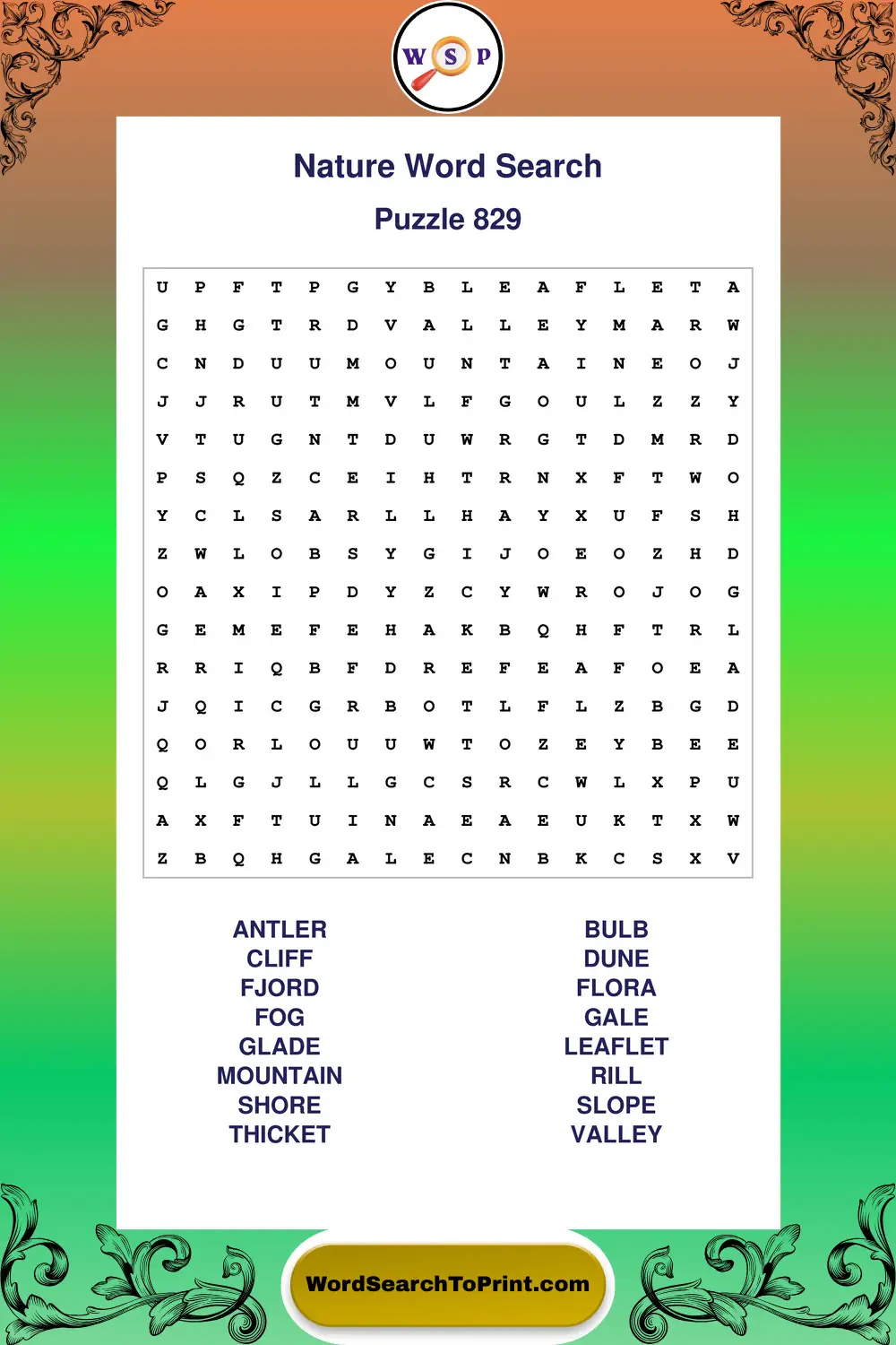 Nature Word Search Puzzle 829