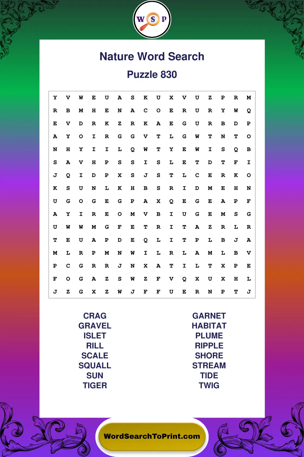 Nature Word Search Puzzle 830