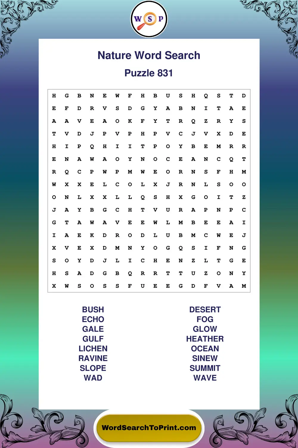 Nature Word Search Puzzle 831