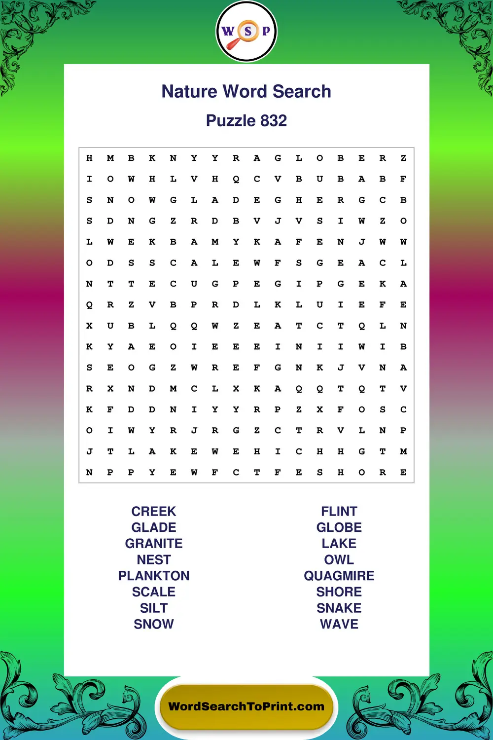 Nature Word Search Puzzle 832