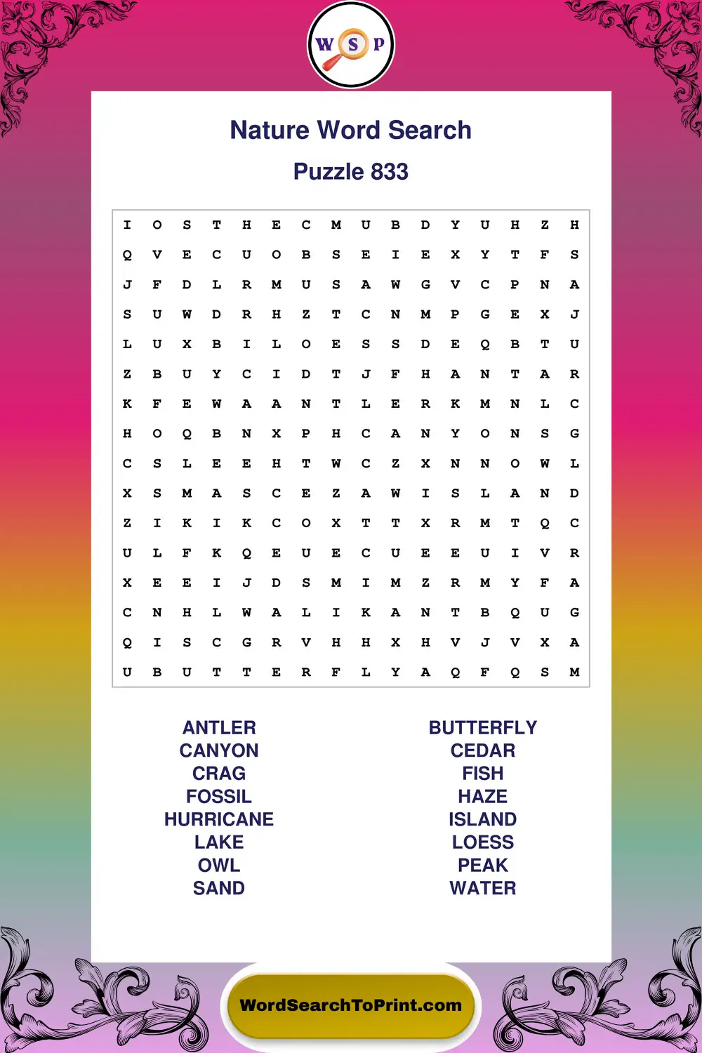 Nature Word Search Puzzle 833