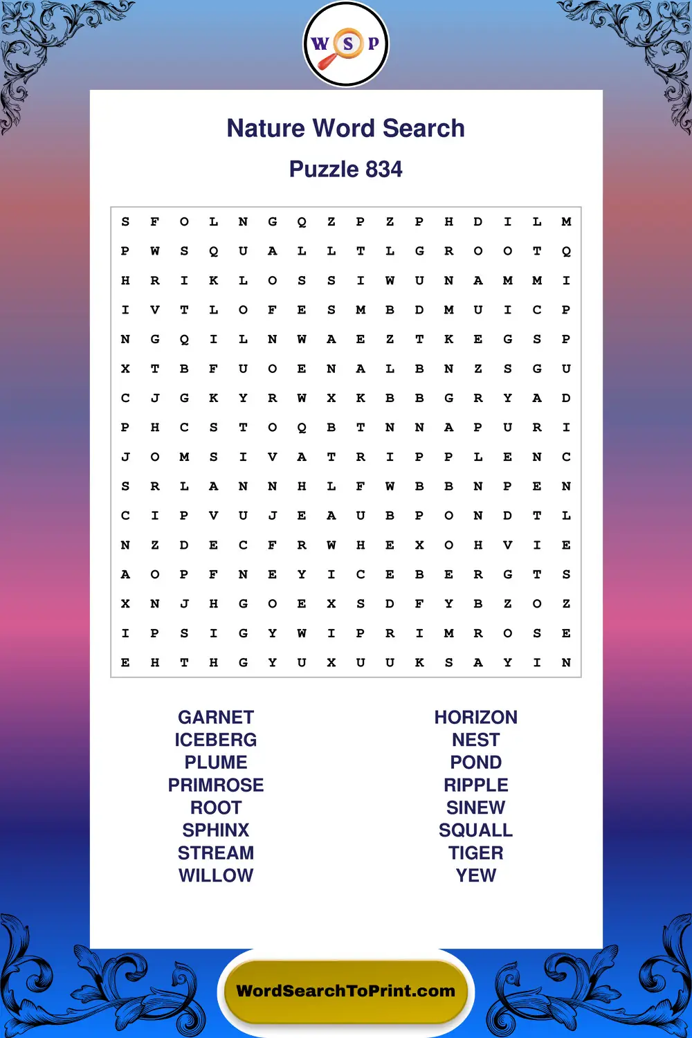 Nature Word Search Puzzle 834