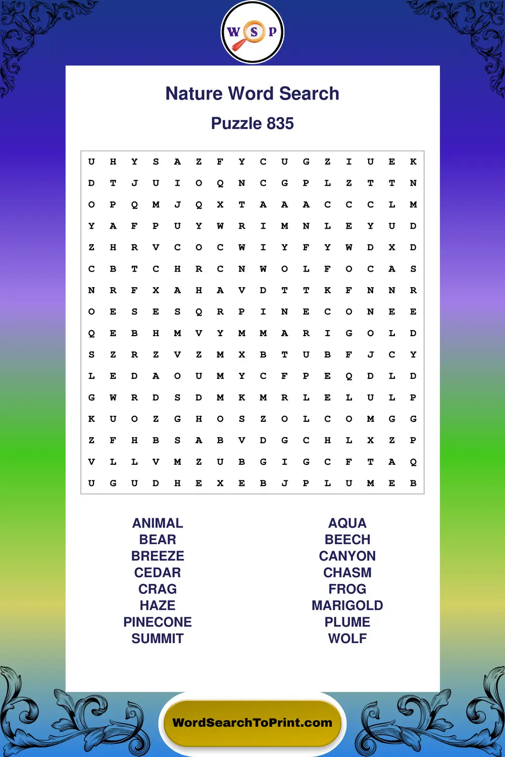 Nature Word Search Puzzle 835