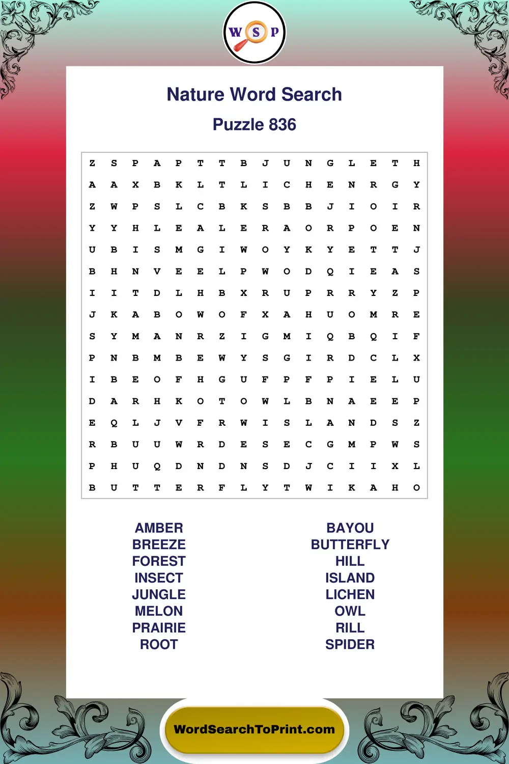 Nature Word Search Puzzle 836