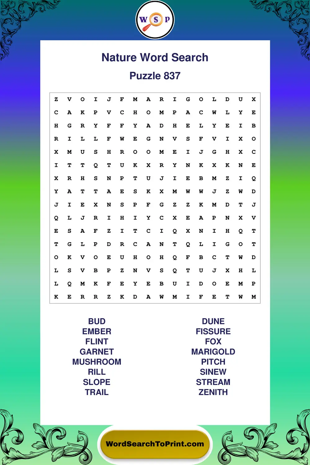 Nature Word Search Puzzle 837