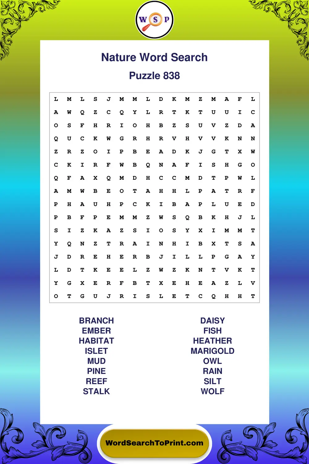 Nature Word Search Puzzle 838