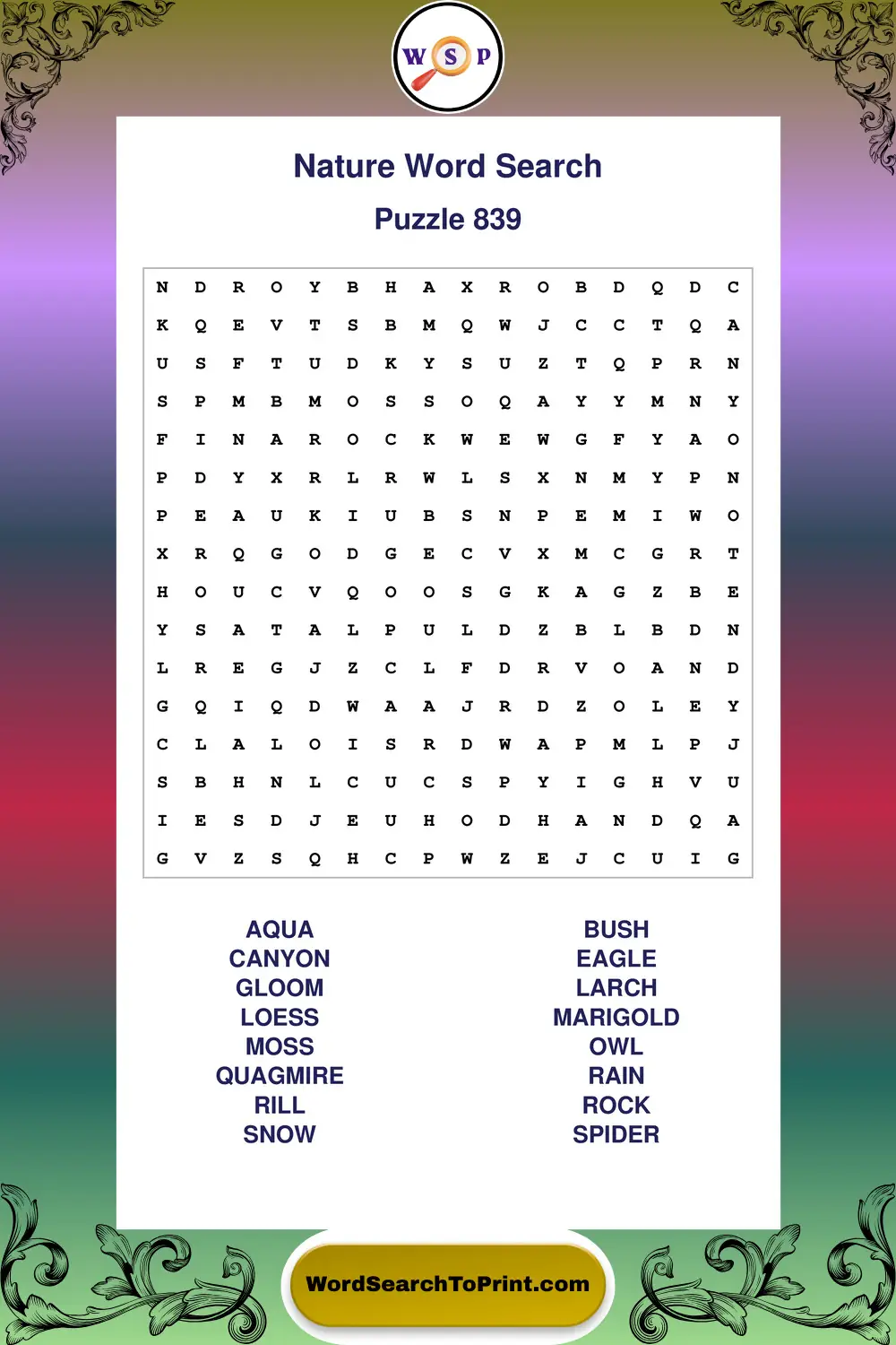 Nature Word Search Puzzle 839