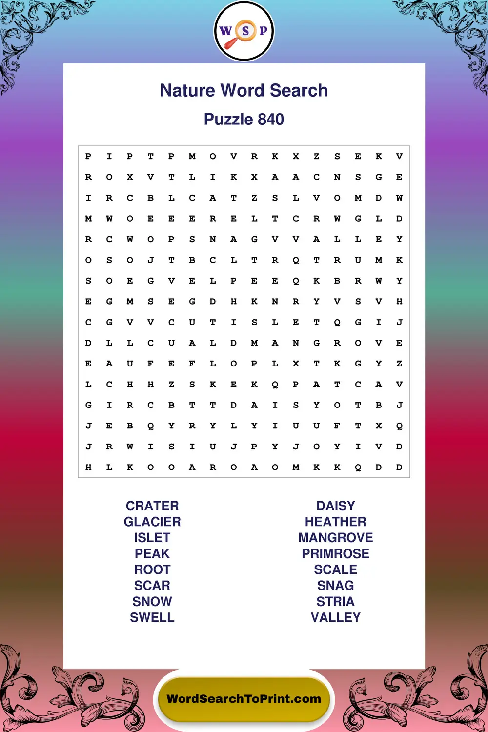 Nature Word Search Puzzle 840