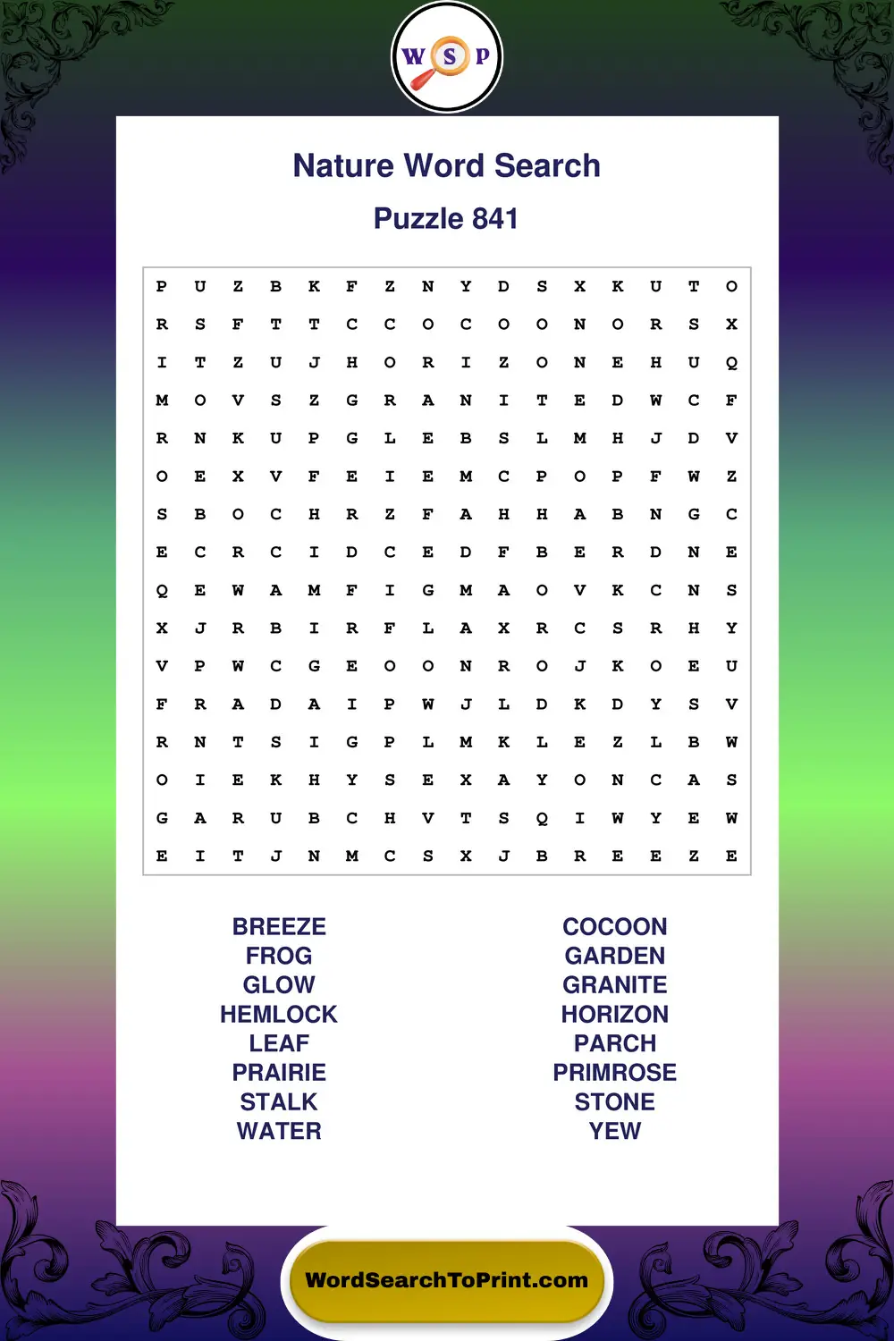 Nature Word Search Puzzle 841