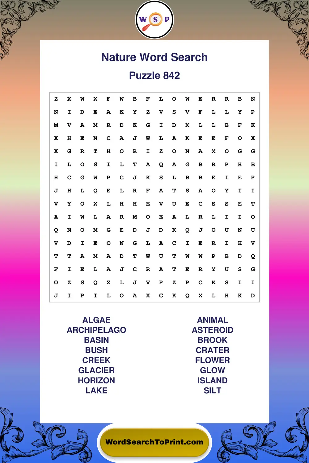 Nature Word Search Puzzle 842