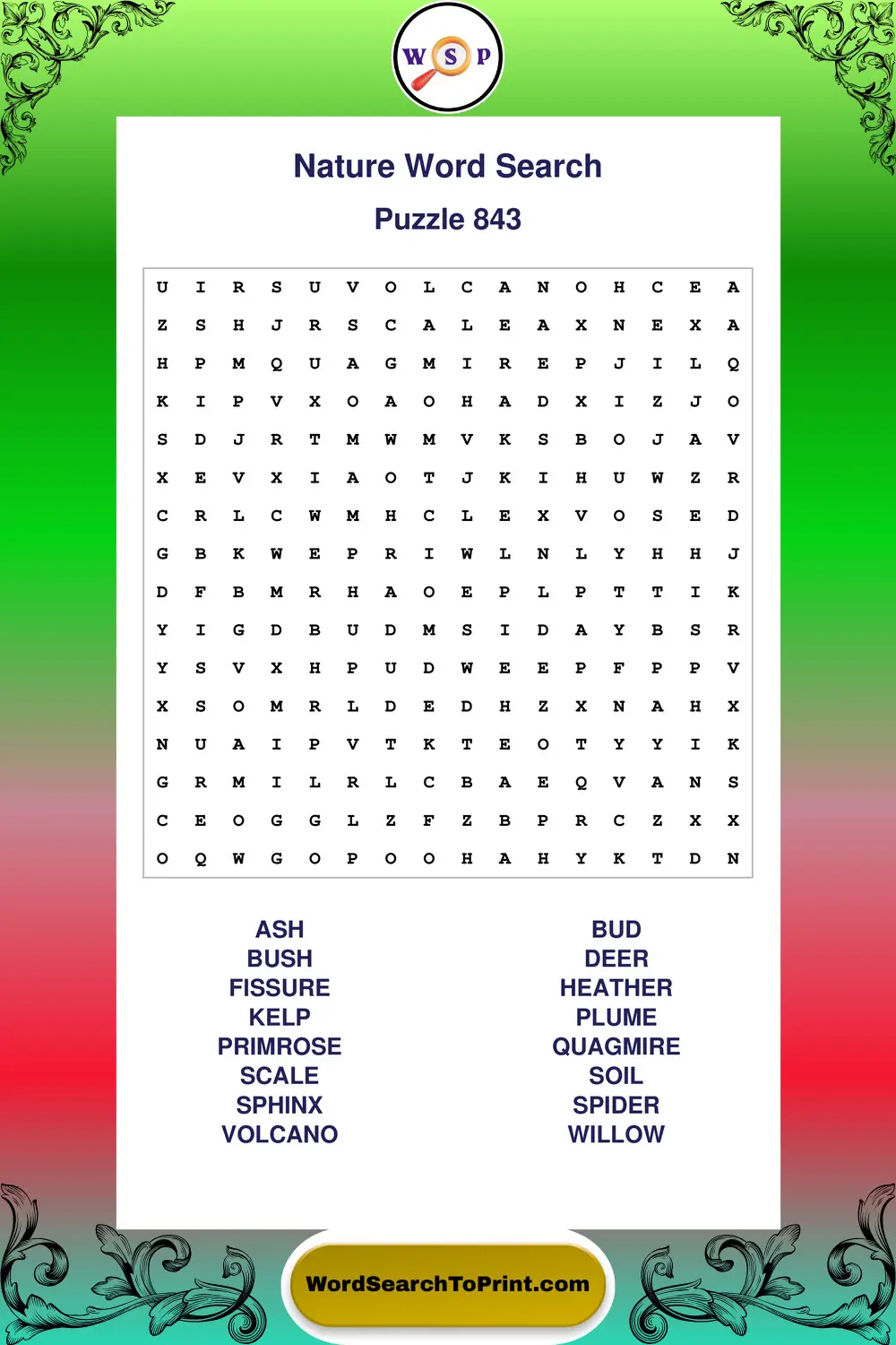 Nature Word Search Puzzle 843