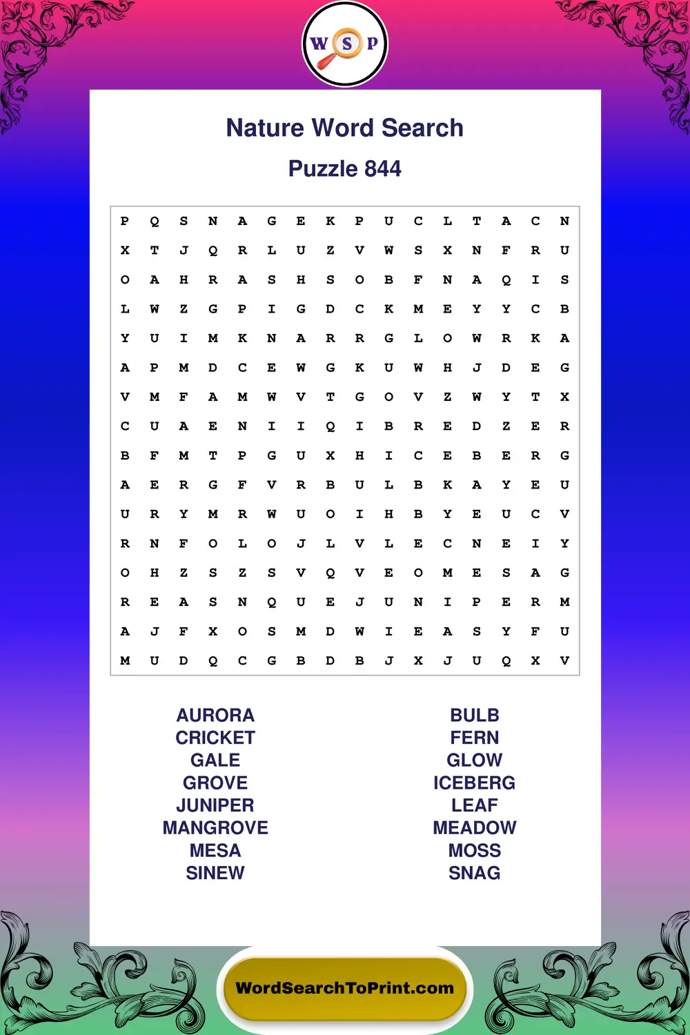 Nature Word Search Puzzle 844