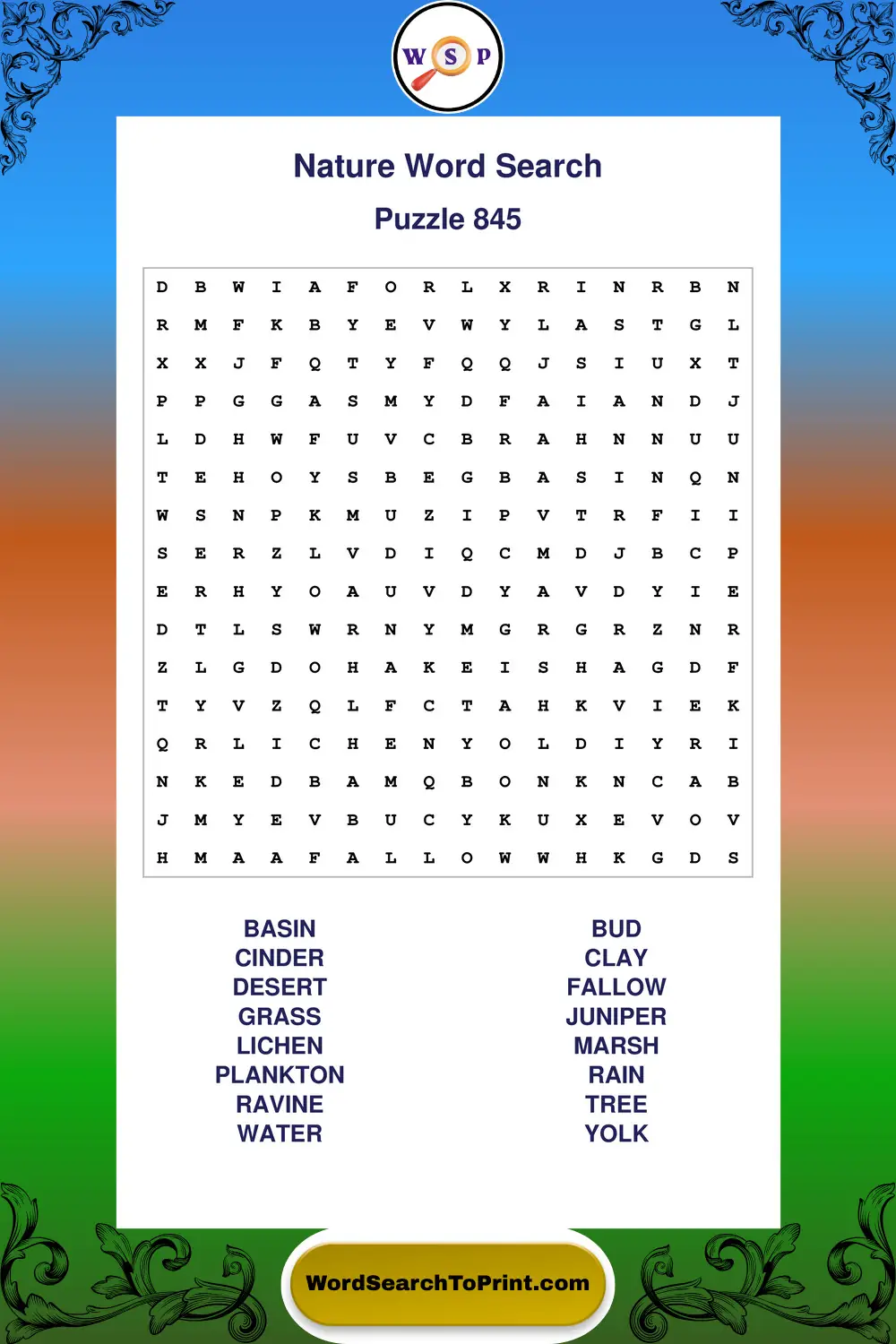 Nature Word Search Puzzle 845