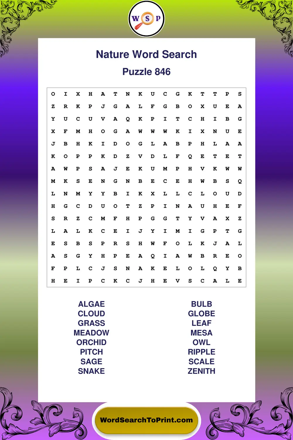 Nature Word Search Puzzle 846