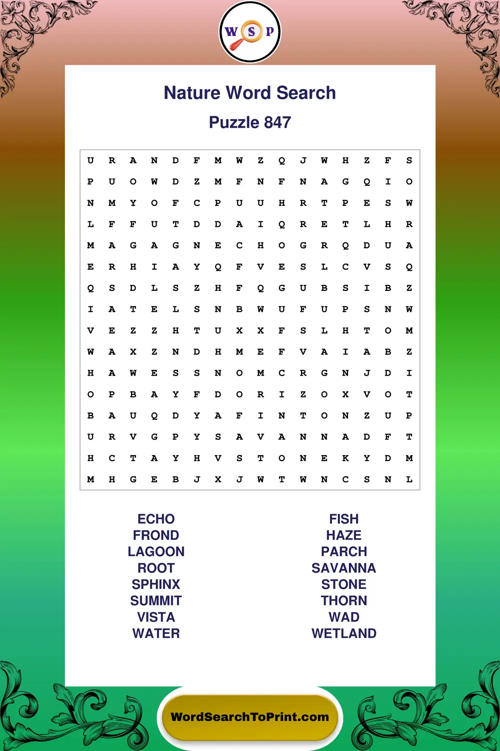 Nature Word Search Puzzle 847