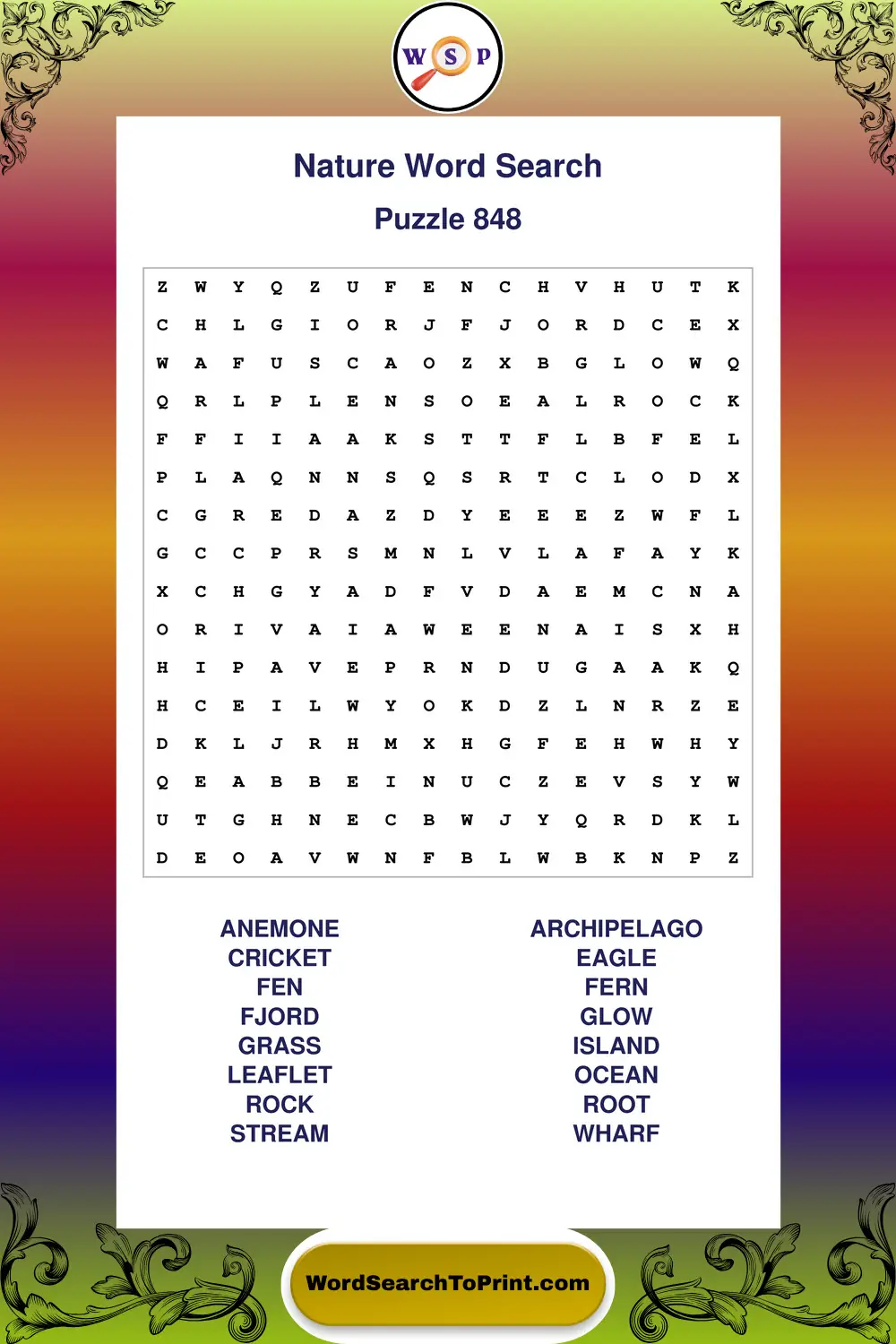 Nature Word Search Puzzle 848
