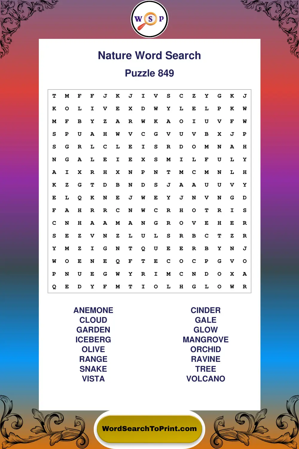 Nature Word Search Puzzle 849