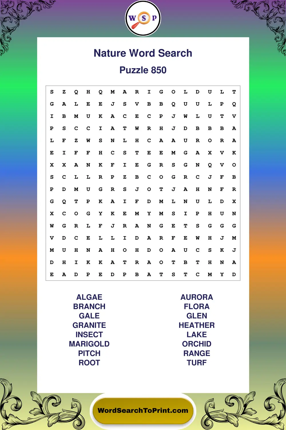 Nature Word Search Puzzle 850