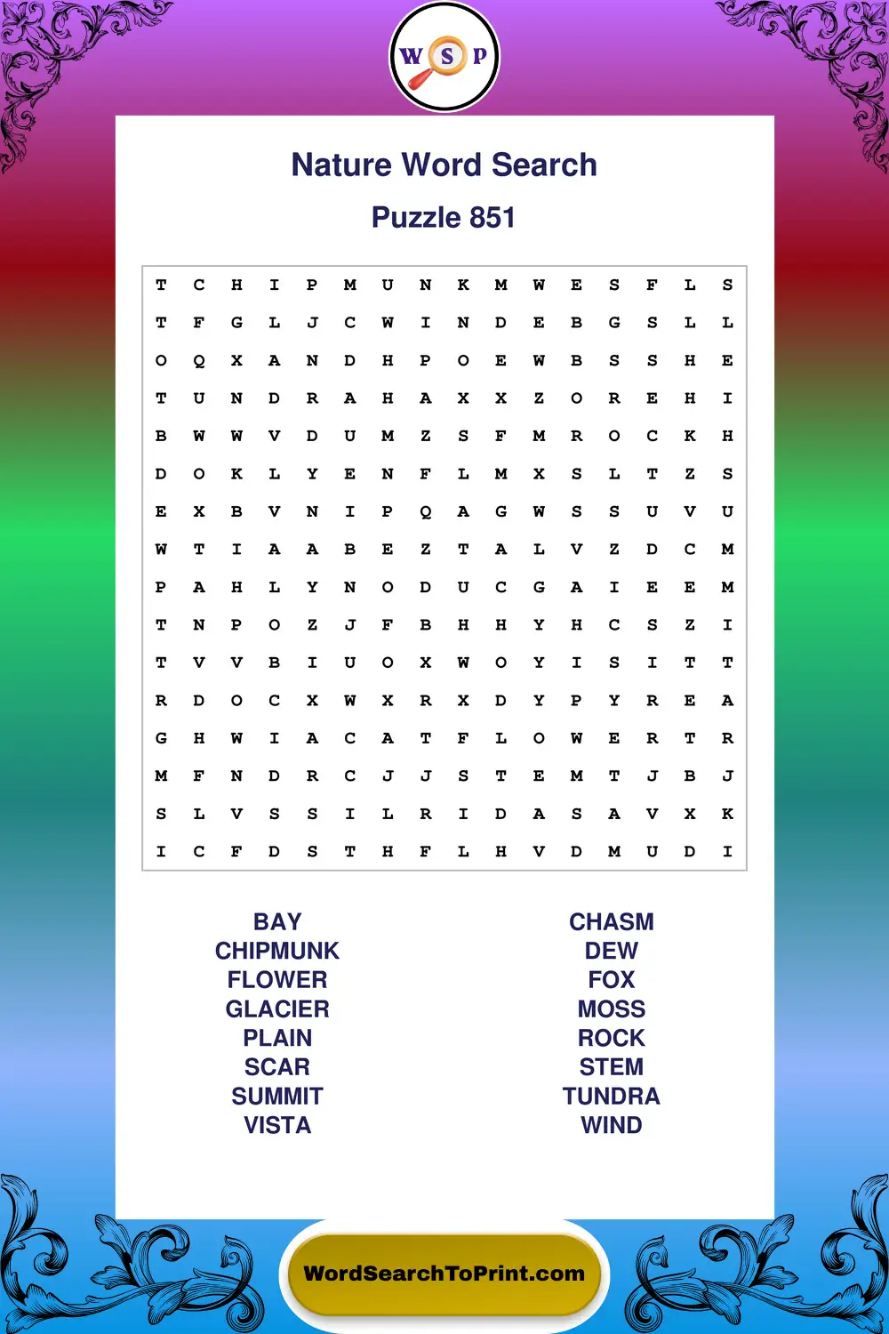 Nature Word Search Puzzle 851