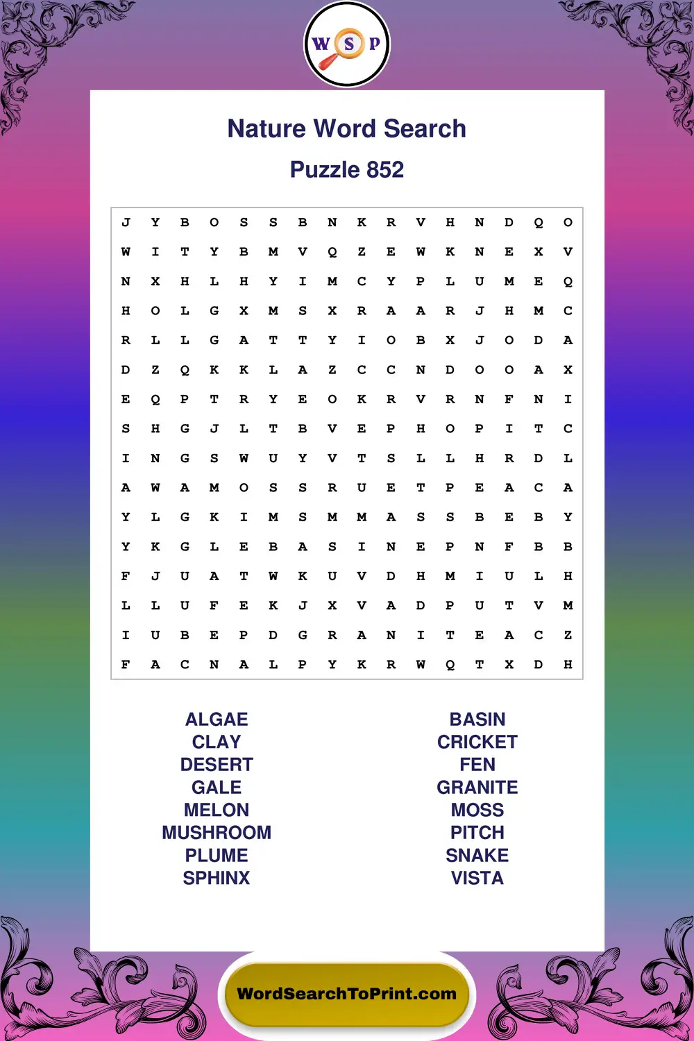 Nature Word Search Puzzle 852