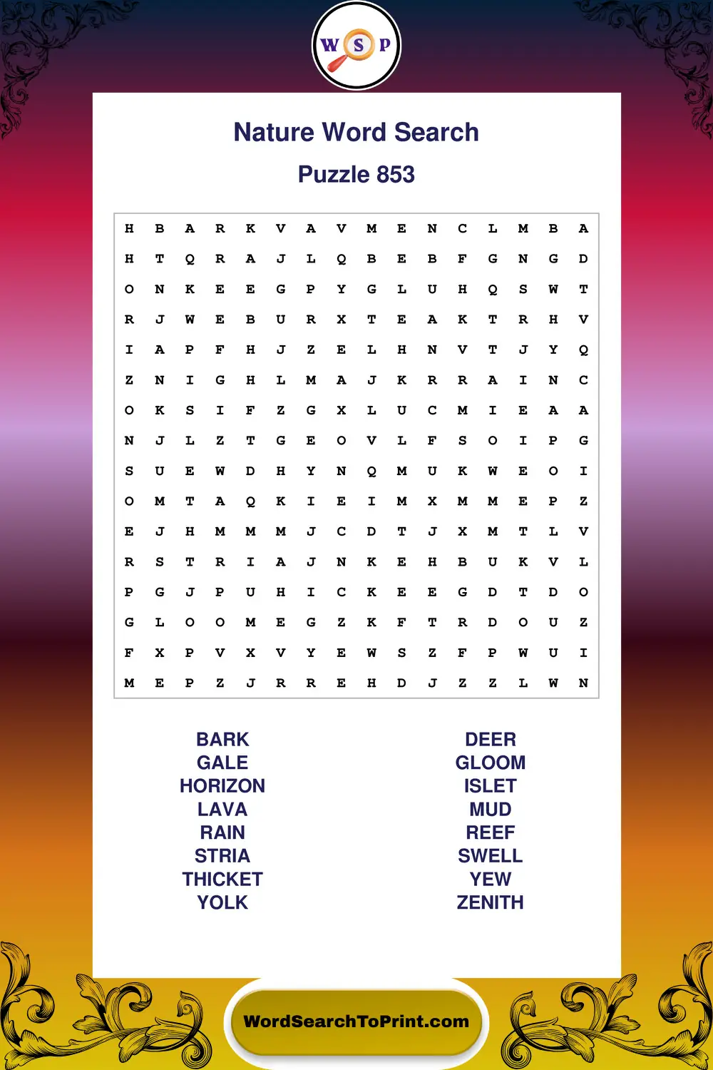 Nature Word Search Puzzle 853
