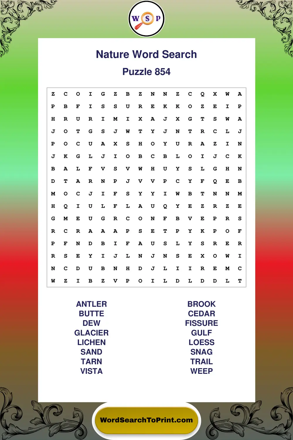 Nature Word Search Puzzle 854