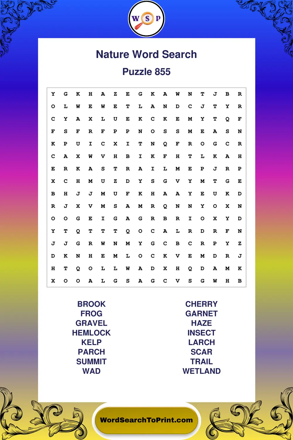 Nature Word Search Puzzle 855