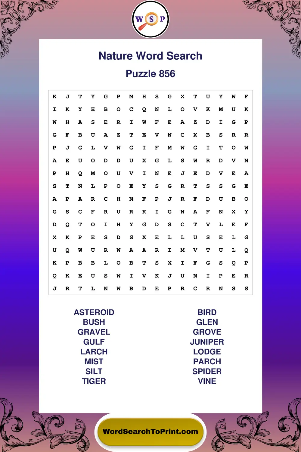 Nature Word Search Puzzle 856