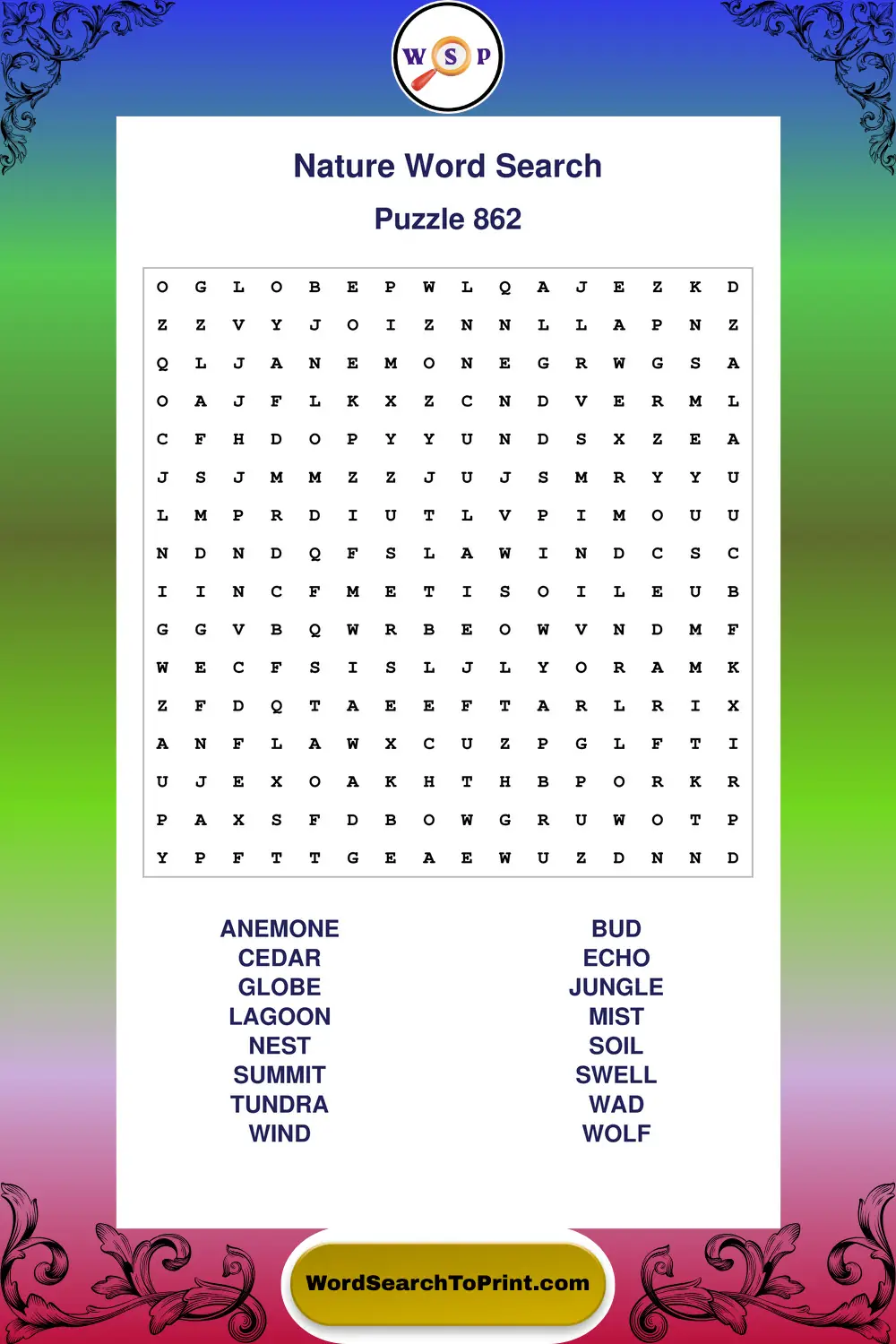 Nature Word Search Puzzle 862