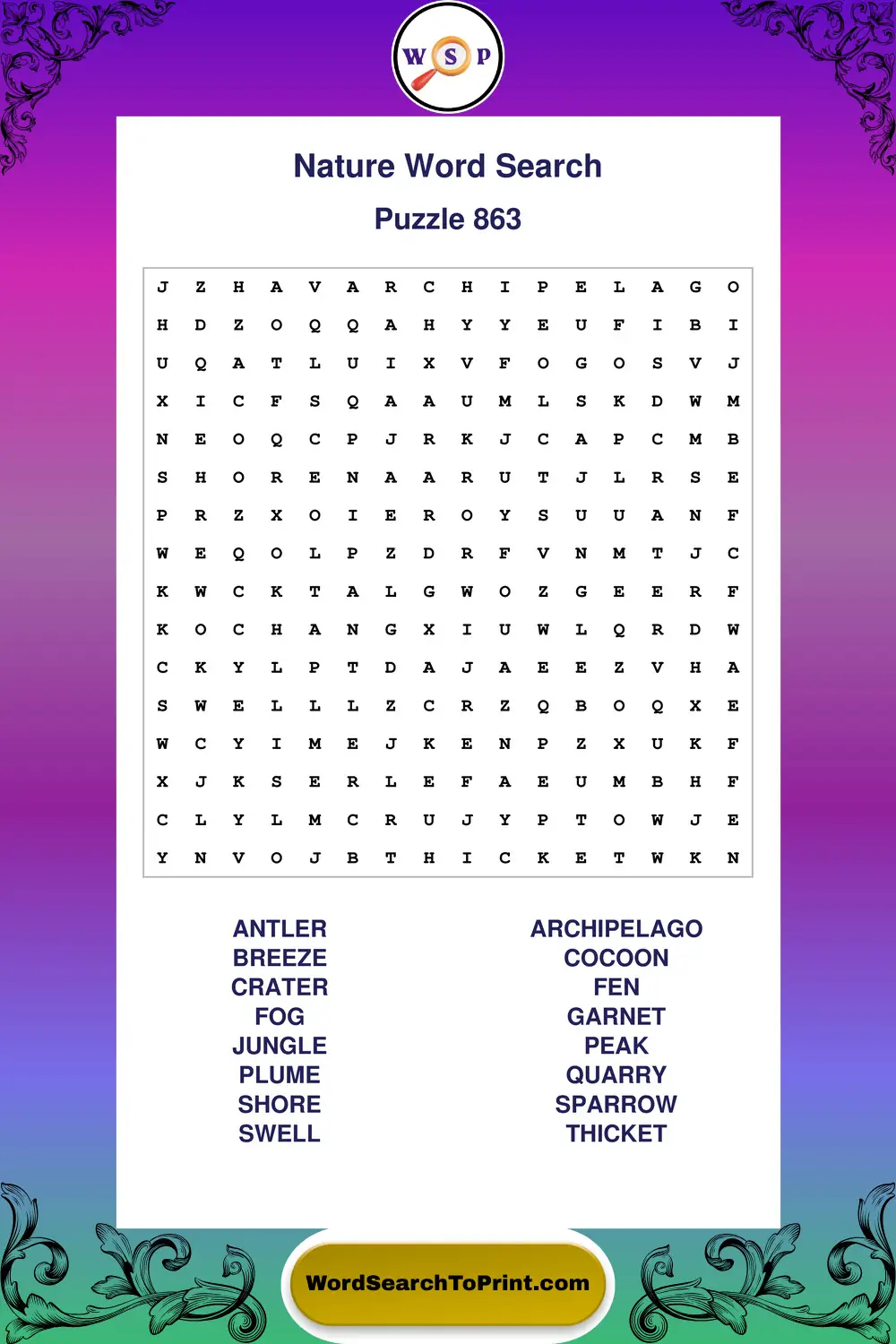 Nature Word Search Puzzle 863