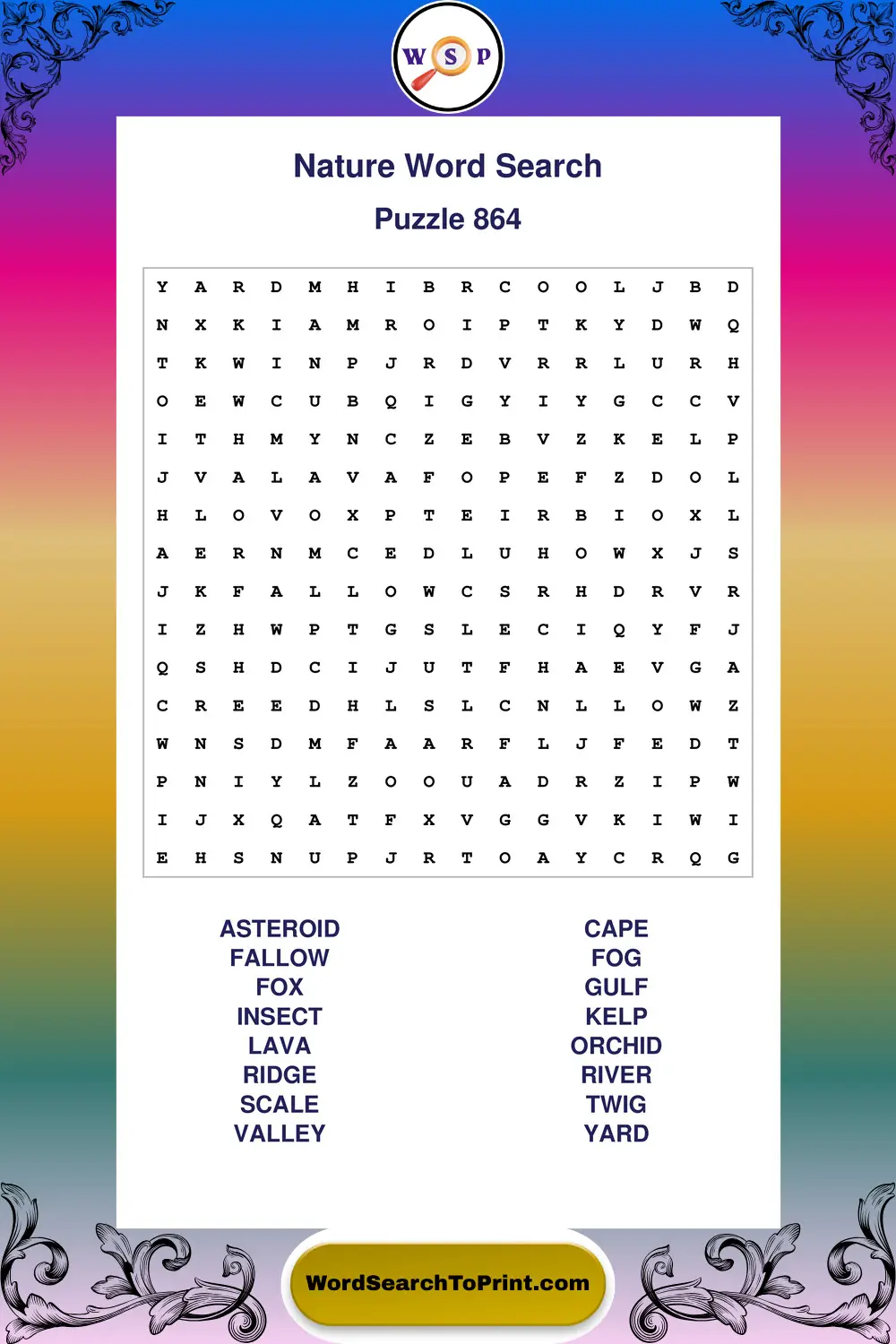 Nature Word Search Puzzle 864