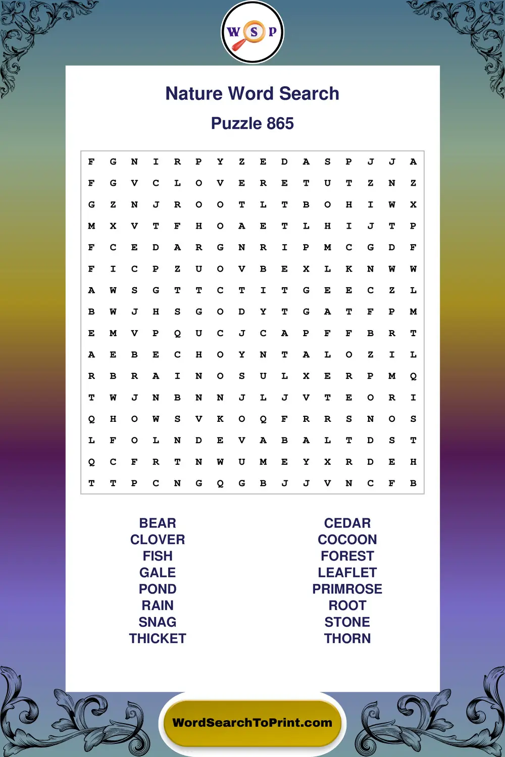 Nature Word Search Puzzle 865