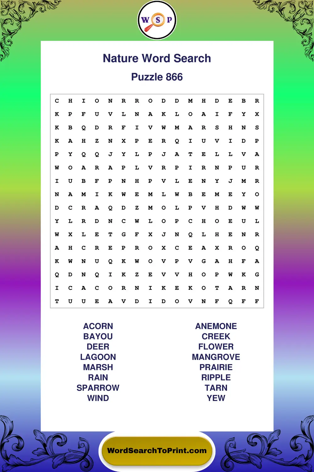 Nature Word Search Puzzle 866
