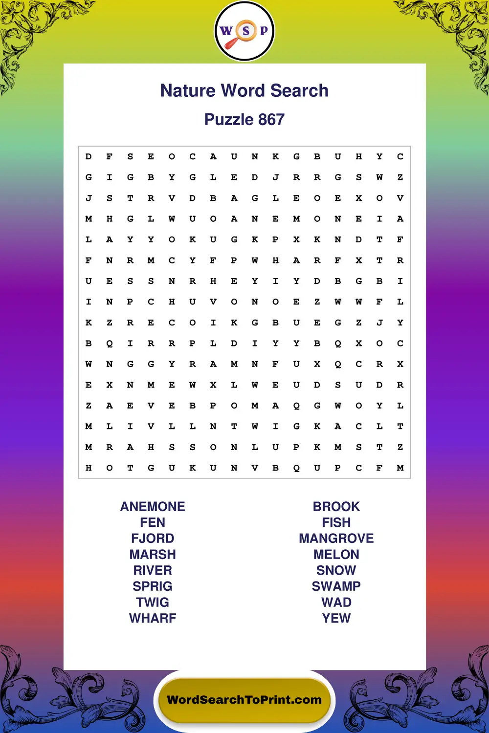 Nature Word Search Puzzle 867