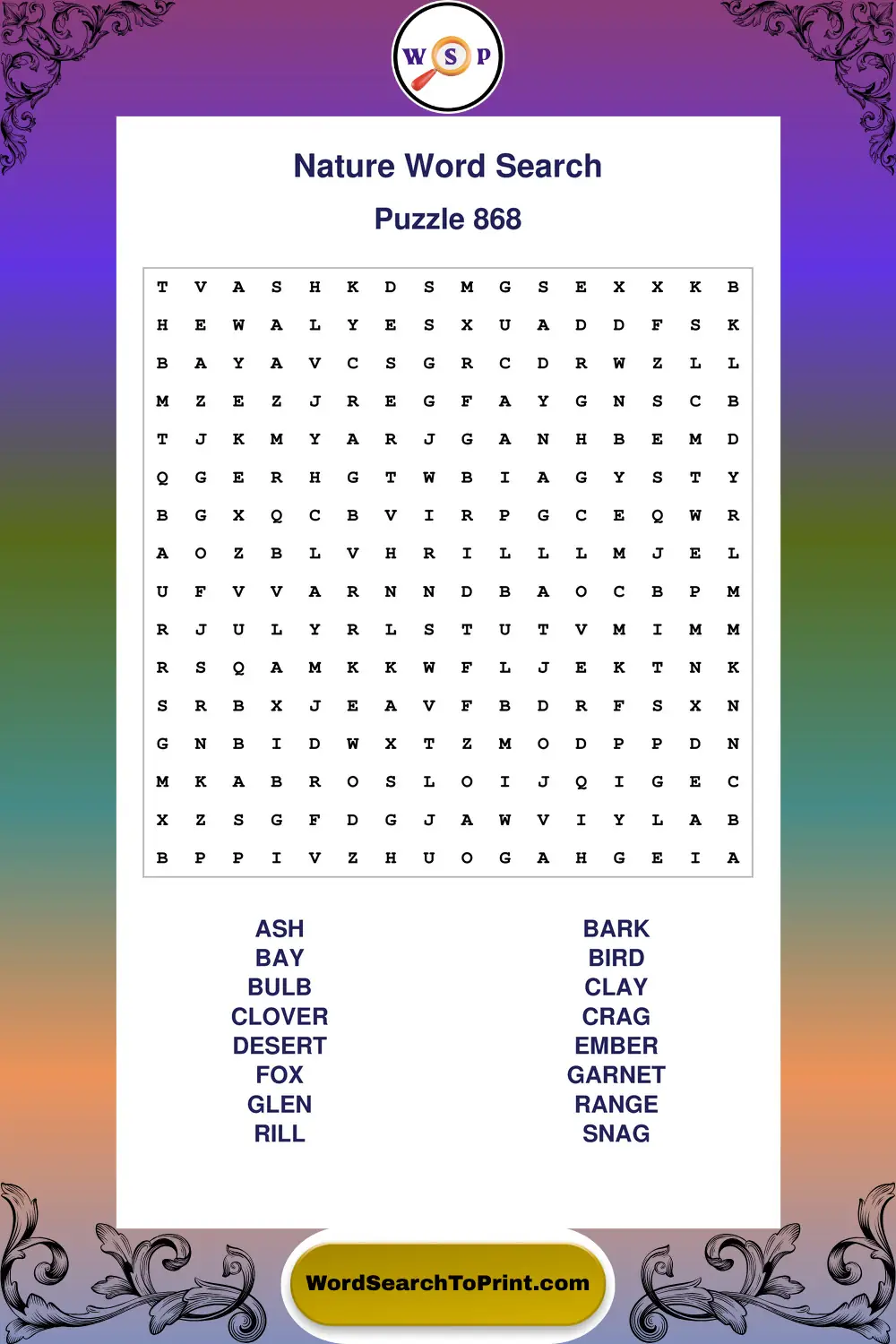 Nature Word Search Puzzle 868