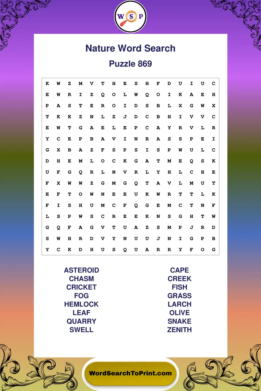 Nature Word Search Puzzle 869