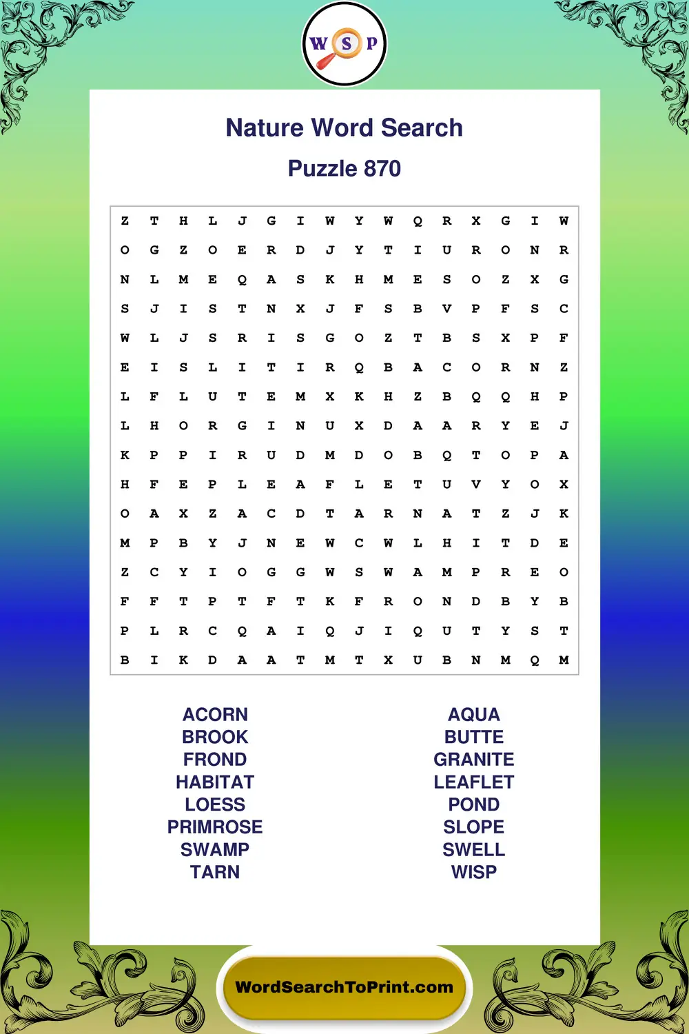 Nature Word Search Puzzle 870