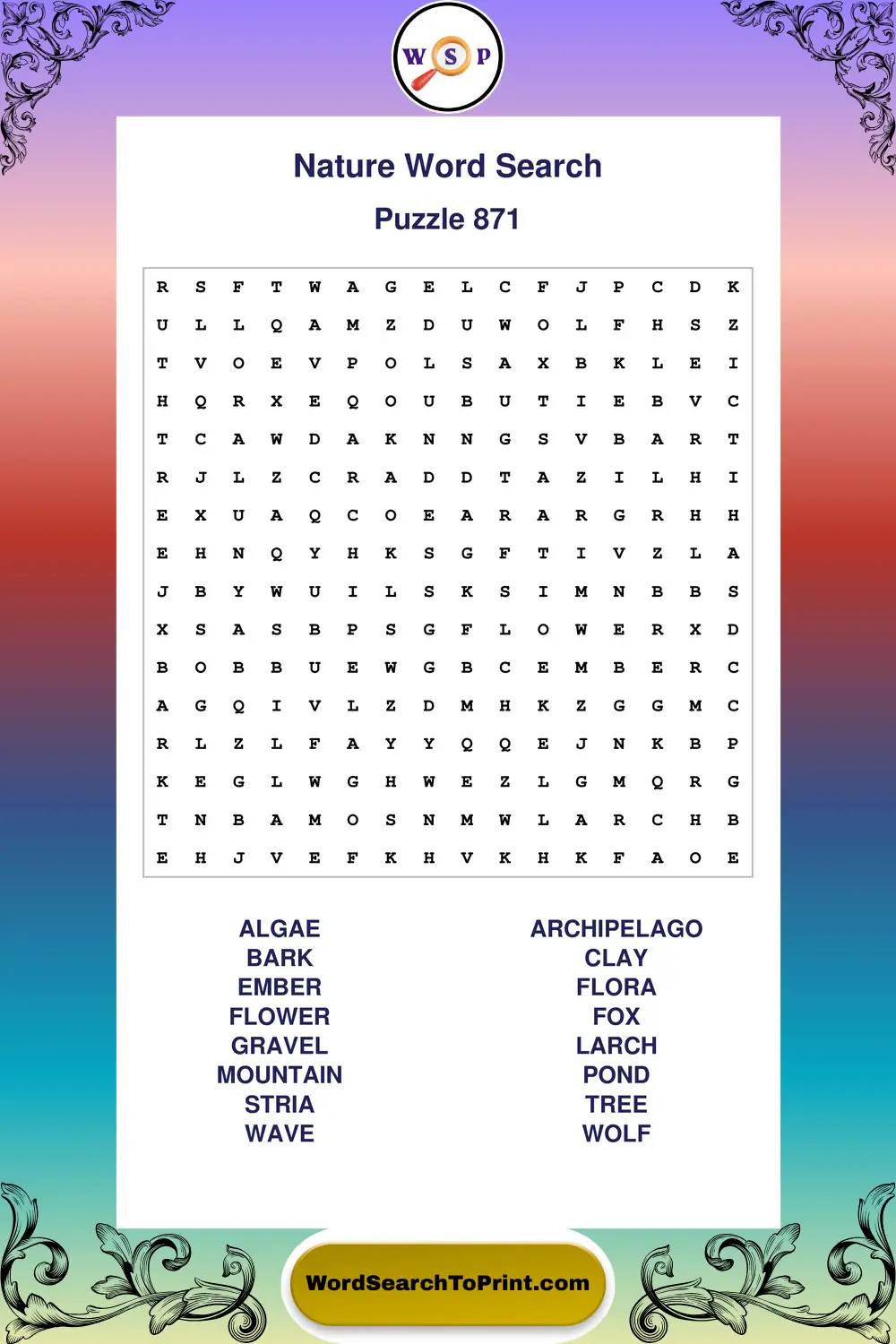 Nature Word Search Puzzle 871