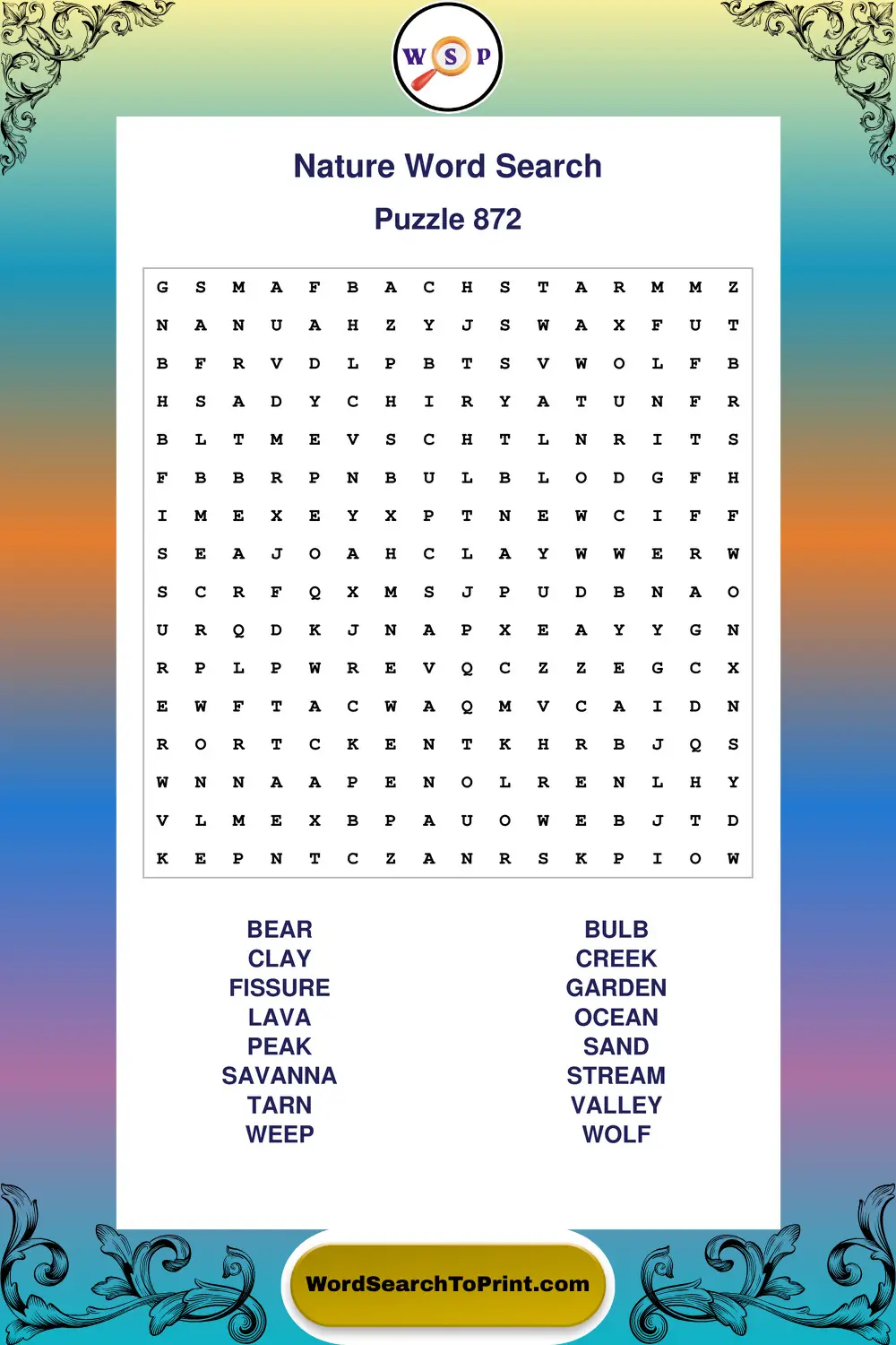 Nature Word Search Puzzle 872