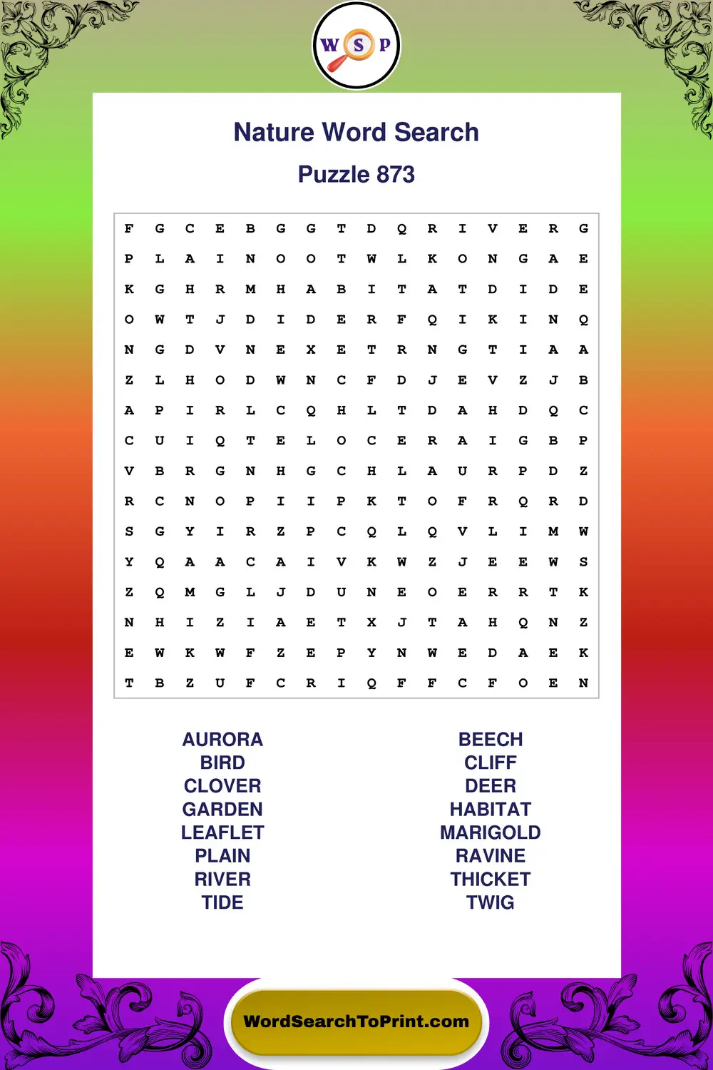 Nature Word Search Puzzle 873