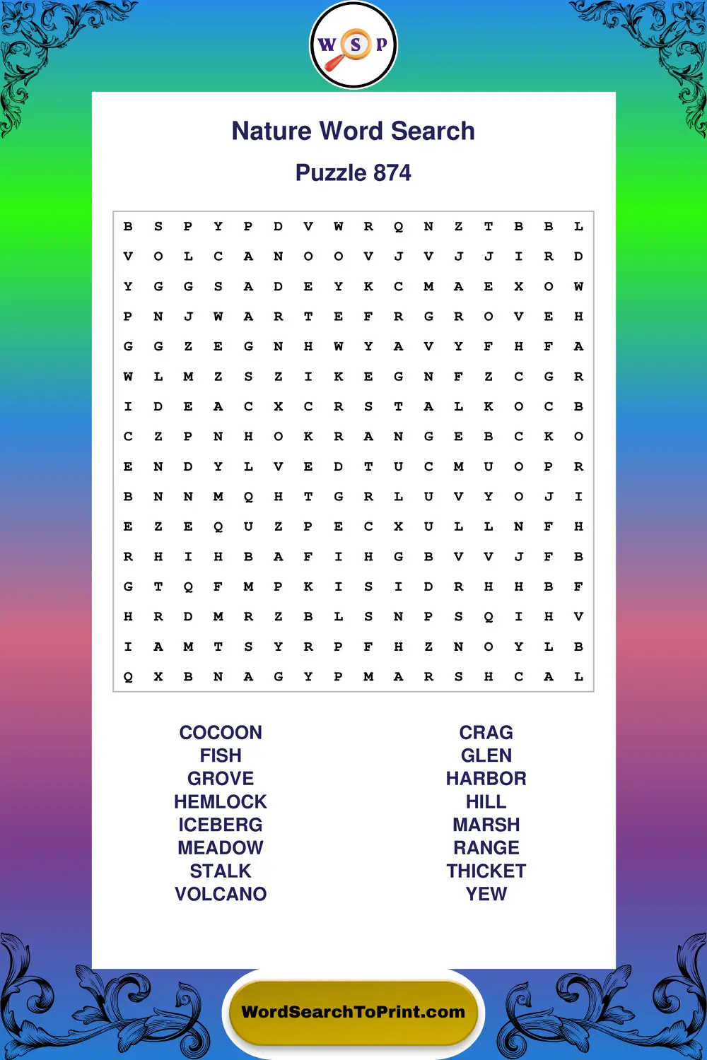 Nature Word Search Puzzle 874