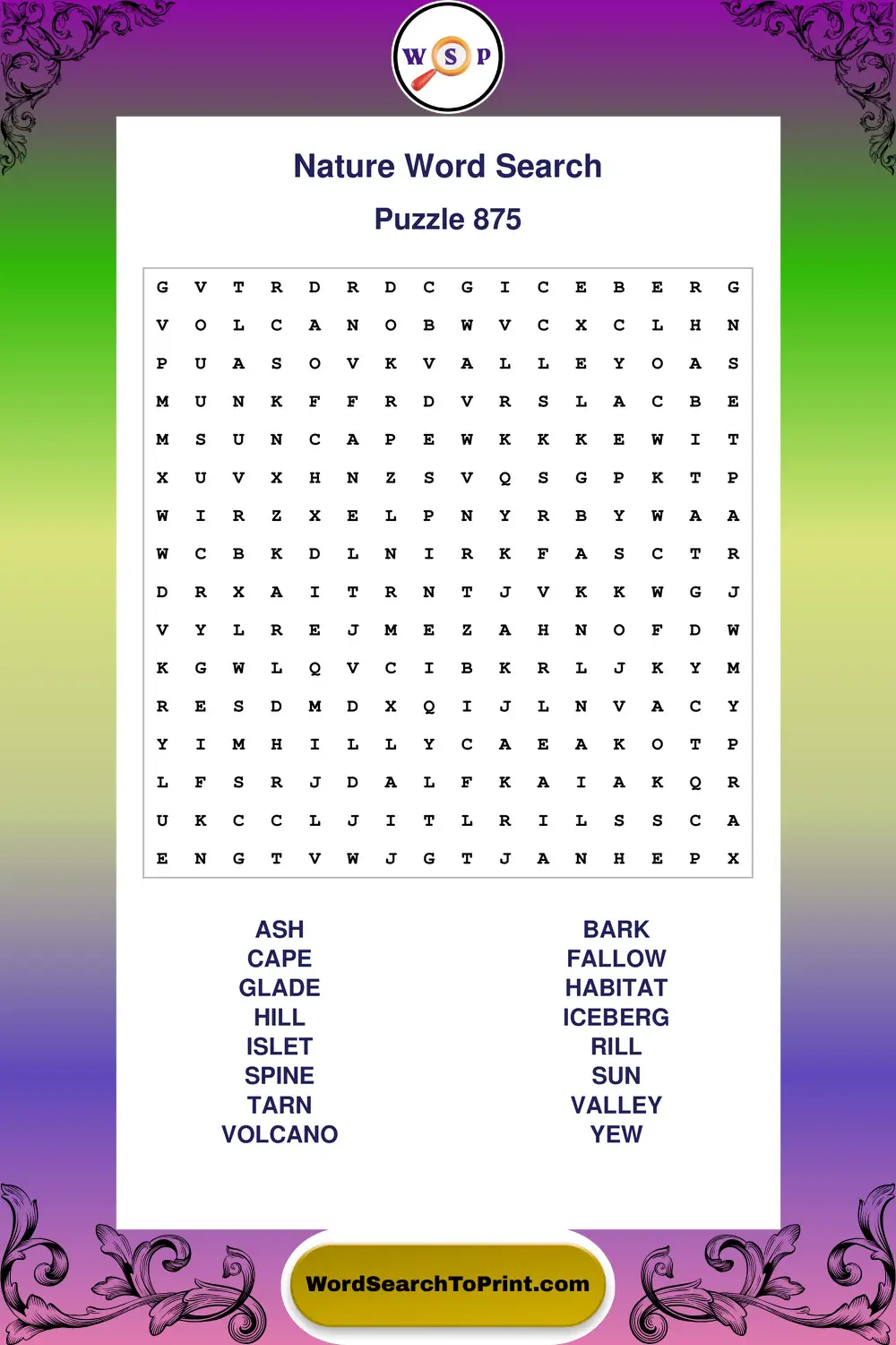 Nature Word Search Puzzle 875