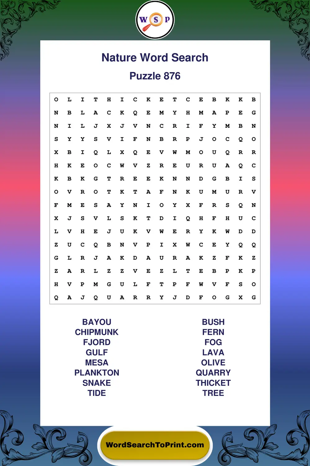 Nature Word Search Puzzle 876