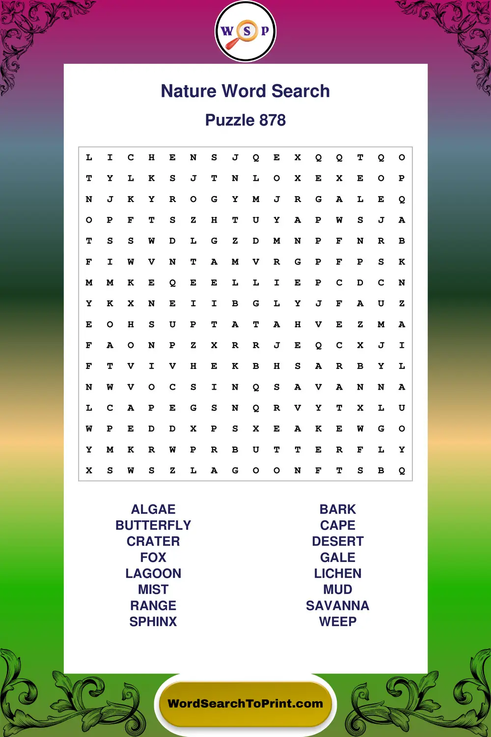 Nature Word Search Puzzle 878