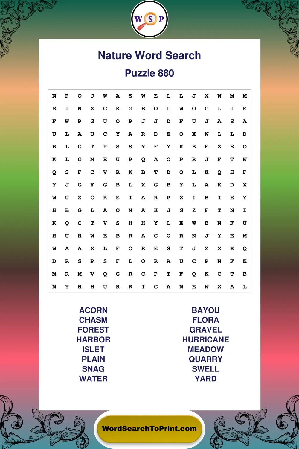 Nature Word Search Puzzle 880