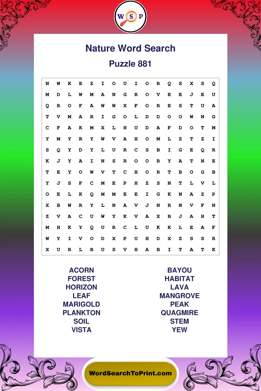 Nature Word Search Puzzle 881