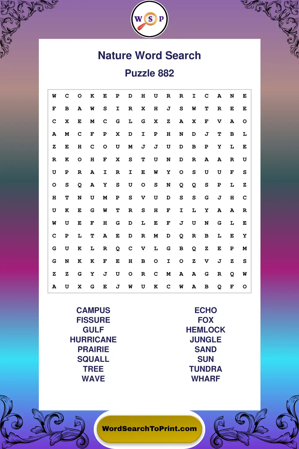 Nature Word Search Puzzle 882