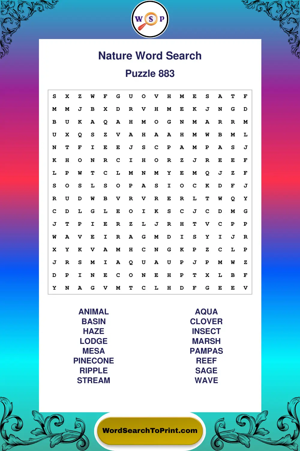 Nature Word Search Puzzle 883
