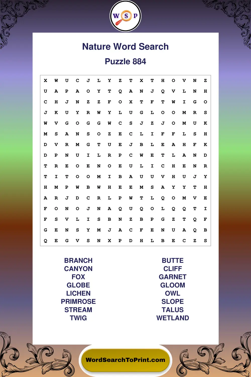 Nature Word Search Puzzle 884