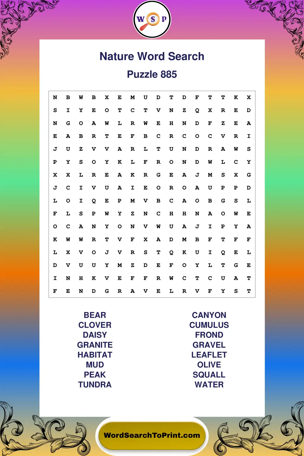 Nature Word Search Puzzle 885